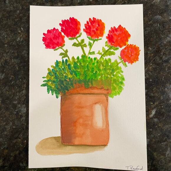 Hand painted watercolor original painting flowrs 7x10” - Picture 1 of 4